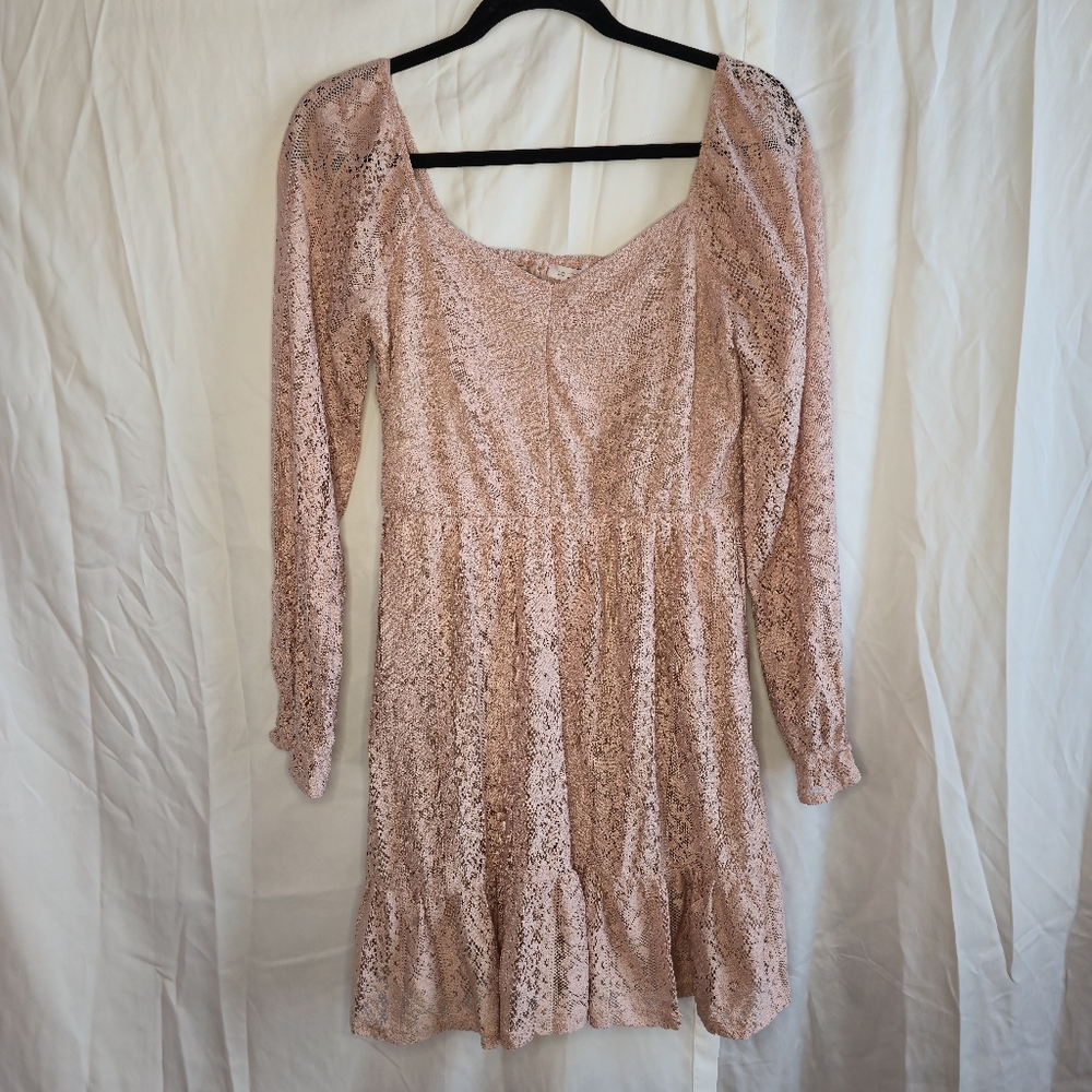 LC Lauren Conrad Pink Long Sleeve Scoop Neck Sundress